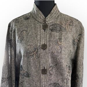 R-Q-T Embroidered Linen Blend Career Blazer Jacket Size 16